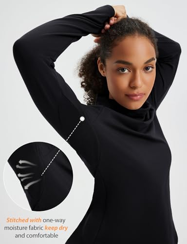 baleaf Women's Thermal Turtleneck Tops Long Sleeve Shirts Ski Base Layer with Integrated Neck Face Mask Thumbholes