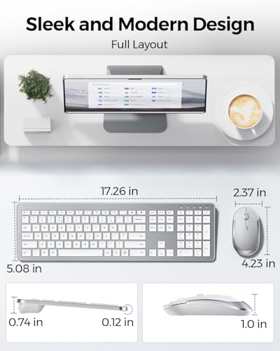 Wireless Keyboard and Mouse Combo - Full Size Slim Thin Wireless Keyboard Mouse with Numeric Keypad 2.4G Stable Connection...