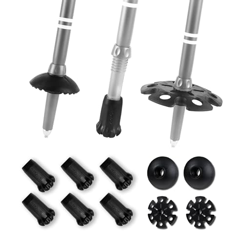 TREKOLOGY Trekking Pole Tips and Baskets Set - Rubber Replacement Accessories for Walking Sticks and Hiking Pole