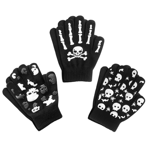 Evridwear Kids Winter Gloves,3 Pairs Knit Warm Stretch Gripper Children Magic Glove for Boys Girls 4-14 Years