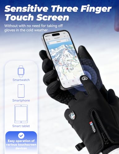 Boolex Sport Gloves, Winter Gloves with Touchscreen Fingers, Waterproof, Windproof, Anti-Slip, Zipper Cuffs, Unisex