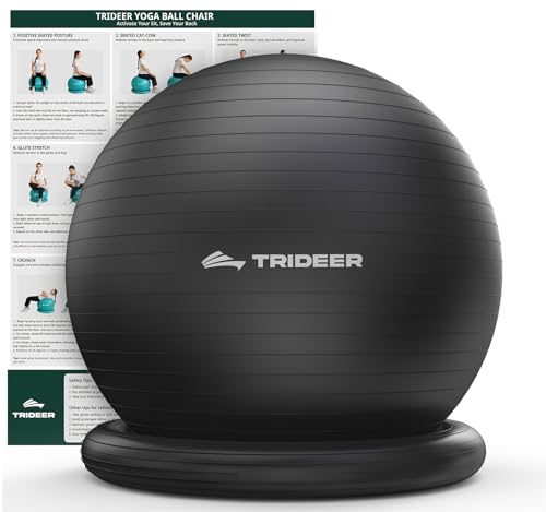 Trideer Exercise Ball for Office Desk, Yoga Ball Chair to Relieve Back Pain, Stability & Fitness Ball Seat with Base, Home...