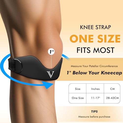 JHVW Silicone Patellar Tendon Support Strap 2-Pack, Knee Brace for Women Men, Adjustable Non-Slip Patella Band Support (Bl...