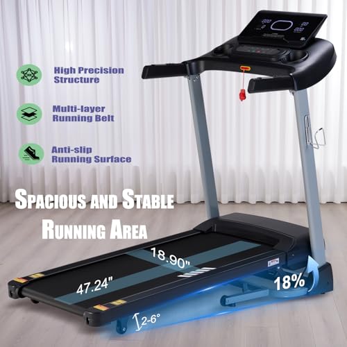 Incline Treadmills for Home, Treadmill with 18% Auto Incline, Heavy Duty 400LBS Capacity, Running Machine with 18.90" Wide...