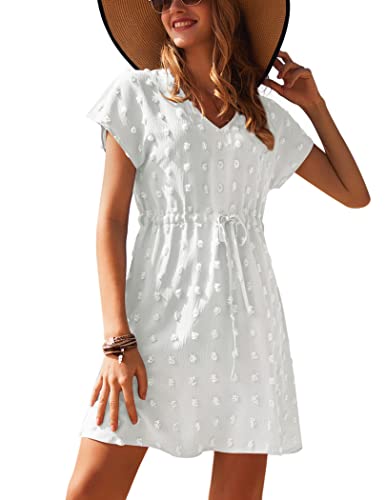 Ekouaer Womens Swimsuit Cover Up Swiss Dots Chiffon Bikini Beachwear Flowy Pom Pom Coverups