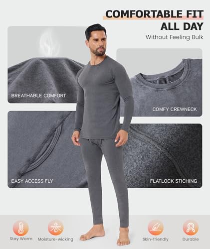 SIMIYA Thermal Underwear Set for Men Long Johns with Fleece Lined