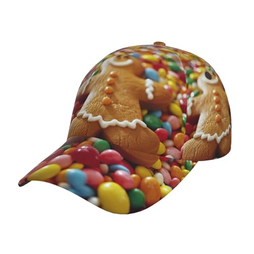 bmnaswt Gingerbread Man Candy Print Fashion Curved Edge Baseball Cap for Men Women, All-Season Outdoor Sports Travel Cap B...
