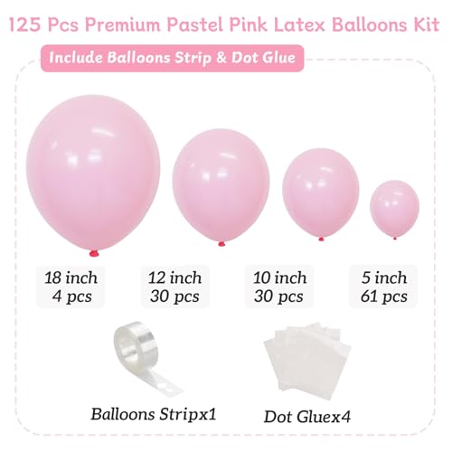CVPARTYON Light Pink Balloons 125 Pcs Pink Different Sizes of 18 12 10 5 Inch Pastel Baby Pale Pink Balloon Arch Kit Garla...