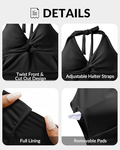 Tummy Control One Piece Swimsuits - Women Halter Bathing Suit 2025 Twist Front Cut Out Full Coverage Swimwear