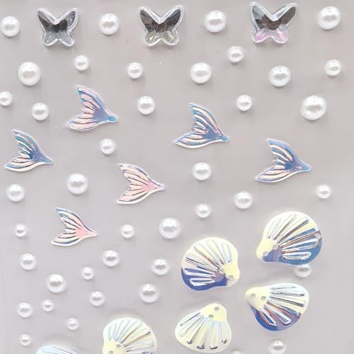 140 pcs Mermaid Face Gems & Seashell Rhinestones -Waterproof Self-Adhesive Face Jewels for Festival, Rave, Cosplay, Body A...