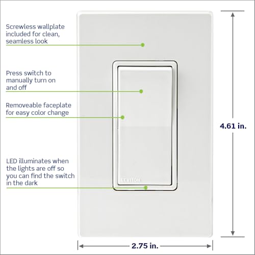 Leviton Decora Smart Switch, Wi-Fi 2nd Gen, Neutral Wire Required, Works with Matter, Alexa, Google Assistant, Apple Home/...