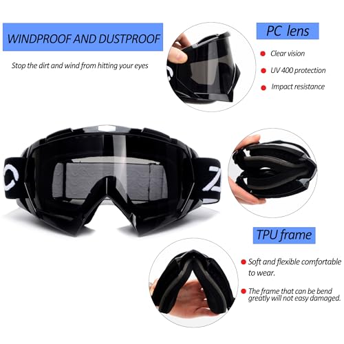ZJNUO ATV Goggles with Balaclava face Mask for Men Women and Youth, Dirt Bike Motorcycle Motocross Riding Ski Goggles