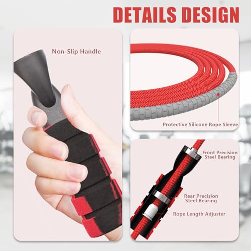 Jump Rope for Women & Men Adjustable Length Cotton Skipping Rope for Adults & Kids Workout Equipment for Weight Loss, Card...
