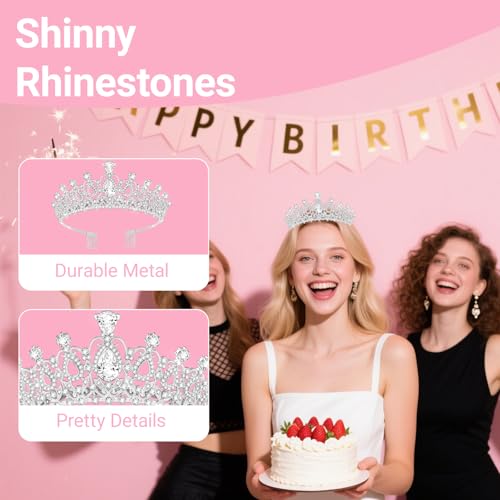 Papoopy Tiara Crown for Women, Headband Hair Accessories for Birthday Wedding Party Costume Silver