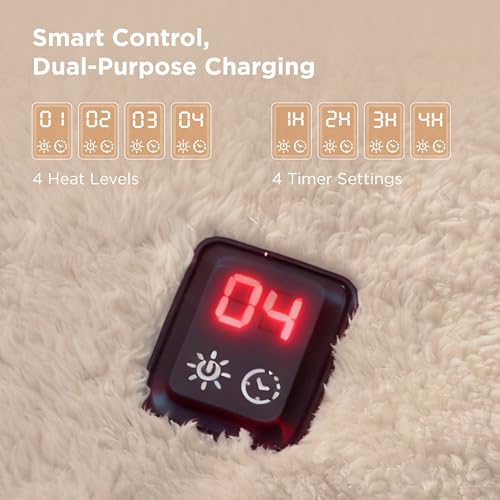 Bedsure Cordless Wearable Heated Blanket - Fluffy Electric Blanket Hoodie with 20000mAh Battery Pack, Portable USB Heated ...