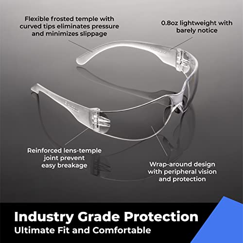 amoolo Clear Safety Glasses Bulk of 24, Protective Eyewear for Men Women, ANSI Z87.1 Impact Resistant Eye Protection for W...