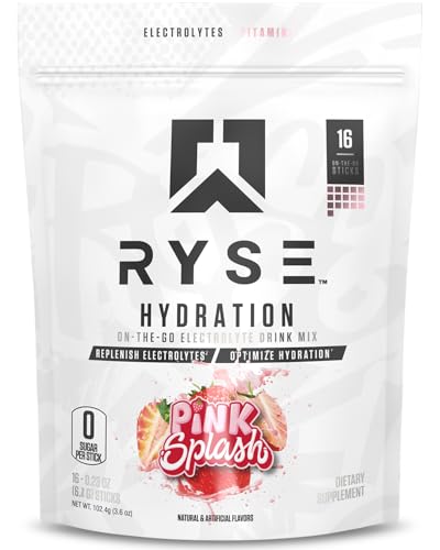 RYSE Hydration Electrolyte Powder Drink Mix Packets - Pink Splash - Sugar-Free Full Spectrum Electrolytes with Essential V...