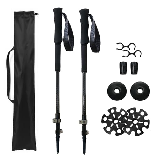 Hiking Poles 2 Pc - Collapsible Lightweight Carbon Fiber Trekking Poles for Hiking, Adjustable & Telescopic for Backpackin...