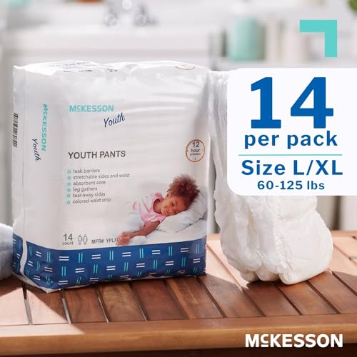 McKesson Youth Training Pants, [14 Count], Overnight Disposable Pull Up Diapers, L/XL, 60-125 lbs, Absorbent 12 Hour Leak ...