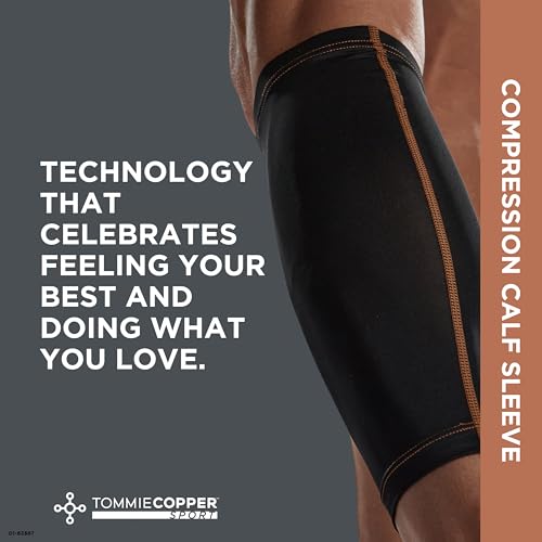 Tommie Copper Calf Compression Sleeve (L/XL, Black), 15-20 mmHg, 4D Stretch & Non-Slip Fit for Targeted Support, Patented ...