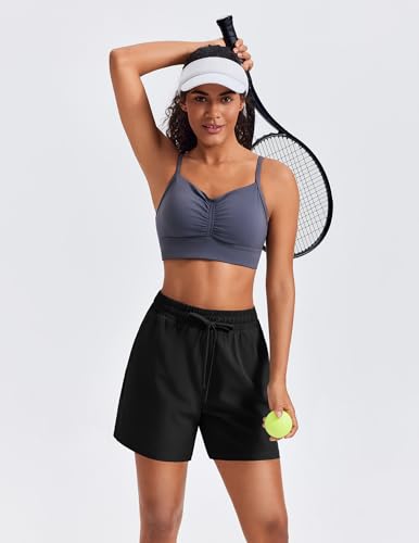 PINSPARK Women 5'' Quick Dry Running Athletic Shorts High Waisted Workout Gym Split Drawstring Short with 2 Pocket