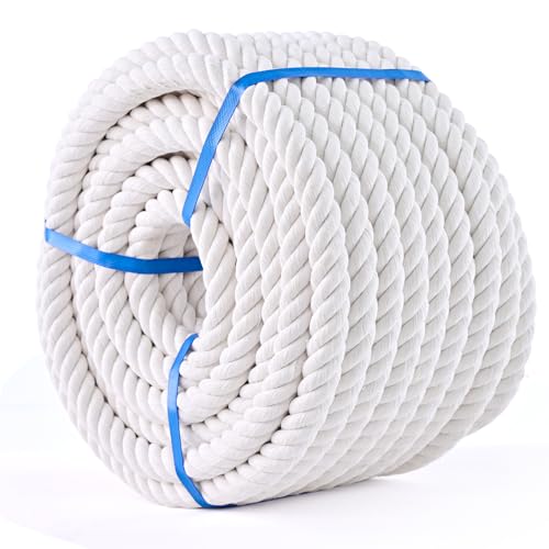 White Cotton Rope 1/2in × 100ft Natural Twisted,Available as Used for Tug of War, Navigation, Fitness and Making Handicraf...