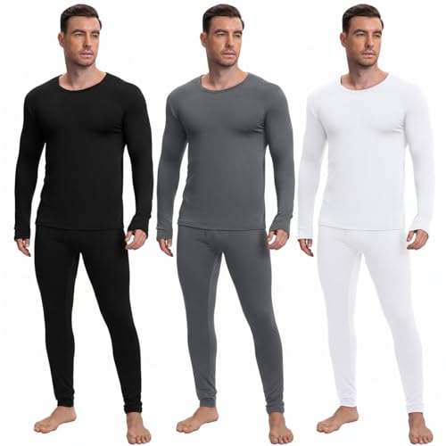 Patelai 3 Sets Men's Thermal Underwear Long Underwear Base Layer with Fleece Lined for Winter Cold Weather