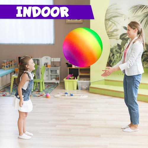 Bedwina 18 Inch Rainbow Playground Ball for Kids (Pack of 1 or 2) Jumbo Size Rainbow Inflatable Big Bouncy Kickball for Pa...