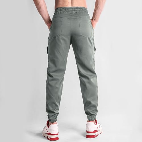 Men Lightweight Cargo Pants Casual Breathable Outdoor Hiking Work Pants Trendy Comfort Elastic Waist Hiking Joggers Trousers