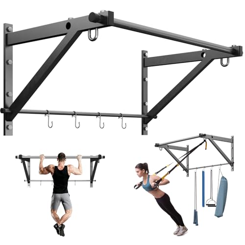 ZHNSYDN Wall Mounted Pull Up Bar, Strength Training Chin Up Bar with Hooks, Adjustable Depth Pull-up Bar with 500LBS Weigh...