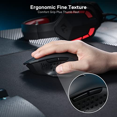 Redragon M656 Gainer Wireless Gaming Mouse, 4000 DPI 2.4Ghz Wireless Mouse w/ 5 DPI Levels, 7 Macro Buttons, Red LED Backl...