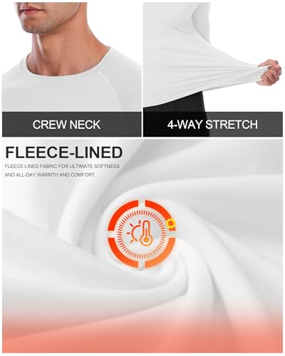 Roadbox Men's Thermal Compression Shirts, Long Sleeve Fleece Lined Undershirt, Cold Weather Workout Athletic Base Layer Top