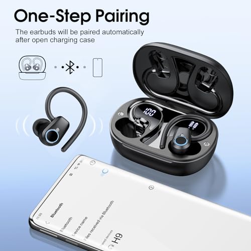 Wireless Earbuds, 2023 Bluetooth Headphones 5.3 Sport, 50H Ear buds with Earhooks, Dual LED DisplayBluetooth Earbuds, Deep...