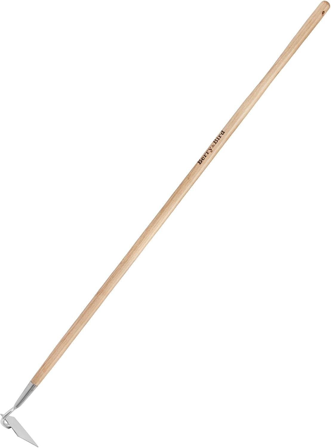 Berry&Bird Flat Edge Garden Hoe, 58'' Hoes Garden Tool with Long Wood Handle, Stainless Steel Weeding Hoe, Heavy Duty Weeder Hoe Tool for Gardening Digging Soil Loosening, Edging & Cultivating