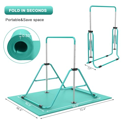 RINREA Gymnastic Bars for Kids with Adjustable Height, Folding Gymnastic Training Kip Bar, Expandable Horizontal Bar for Home