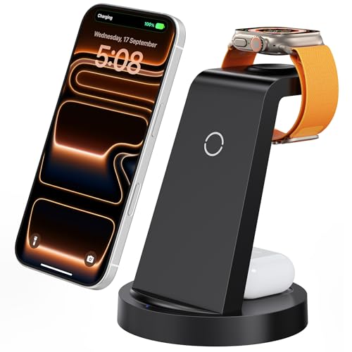 Anlmz 3 in 1 Charging Station for iPhone, Wireless Charger for iPhone 17 16e 16 15 14 13 12 11 X Pro Max & Apple Watch - W...