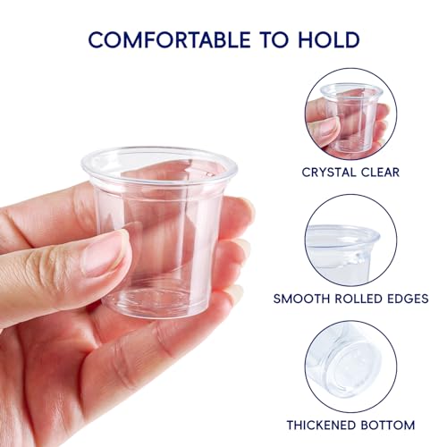 JOLLY CHEF 500 Pack Plastic Shot Glasses, 1 oz Clear Disposable Jelly Cups Reusable Perfect for Wine Tasting, Whiskey, Foo...