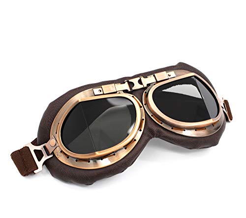 Nuoxinus Motorcycle Goggles, Vintage Aviator Pilot Style Motocross Bike Cruiser Scooter Goggle, Anti UV Anti-Scratch Dustp...