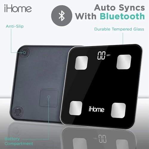iHome Digital Bluetooth Smart Scale for Body Weight, Weight Scale, Including BMI, Body Fat, Muscle Mass, Batteries Include...