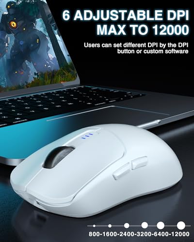 AULA SC580 Wireless Gaming Mouse, Tri-Mode 2.4G/BT5.0/USB-C Gaming Mouse, 12000 DPI Rechargeable Wireless Mouse with 6 Pro...