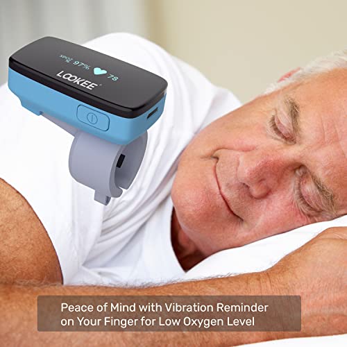 LOOKEE Ring Continuous Pulse Oximeter - Wearable Oxygen Monitor with Vibration Reminder for Low O2 - Rechargeable Blood Ox...