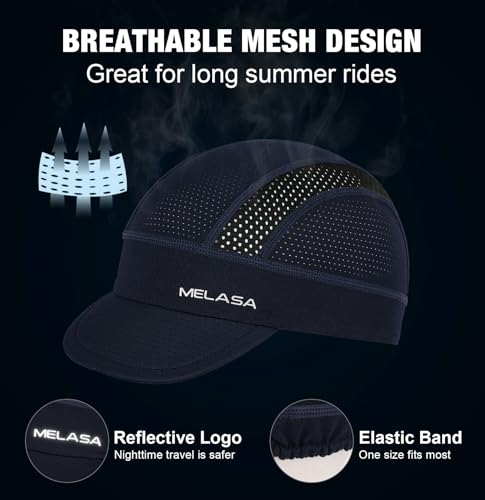 MELASA Cycling Cap, Cooling Skull Cap Helmet Liner with Sun Visor, Sun Protection Running Bike Cap for Men Women Under Helmet