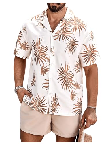 OYOANGLE Men's Hawaiian 2 Piece Outfit Sets Beach Casual Outfits Short Sleeve Button Down Shirt and Shorts Suits