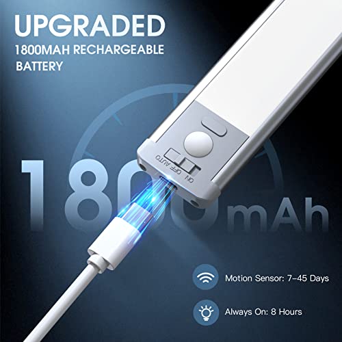 MCGOR 10inch Under Cabinet Lighting, 2 Pack Rechargeable Motion Sensor Light Indoor, 5 Levels Dimmable Magnetic Closet Lig...