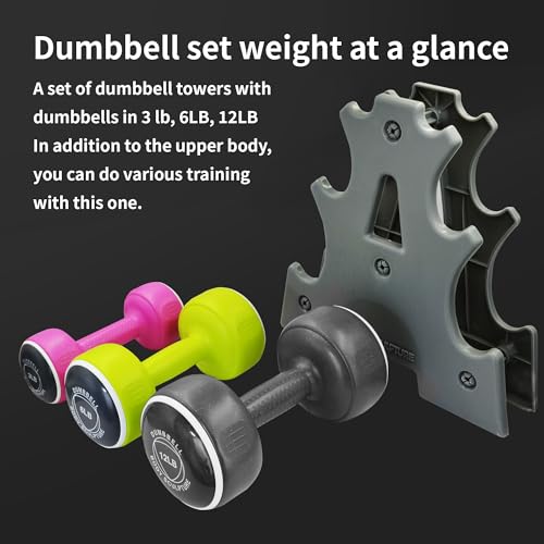 Body Sculpture hand weights set Free‑Weight Dumbbell Set with Rack Set includes 3, 6 and 12 lb weights ideal for men and w...