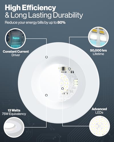 Sunco 12 Pack 6 Inch LED Recessed Light Retrofit Can Lights, 965LM, 13W (75W Equivalent), Selectable CCT 2700K/3000K/3500...