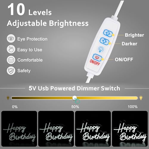 Mornajina 16.5'' x 11.8'' Happy Birthday Neon Sign for Backdrop Wall Decor, USB Powered Happy Birthday Led Sign for Backdr...