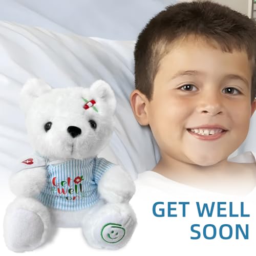 Ziyutam Get Well Soon Stuffed Animal, Get Well Bear Plush with Gift Box for Kids, Soft White Teddy Bear Gifts for Boy and ...
