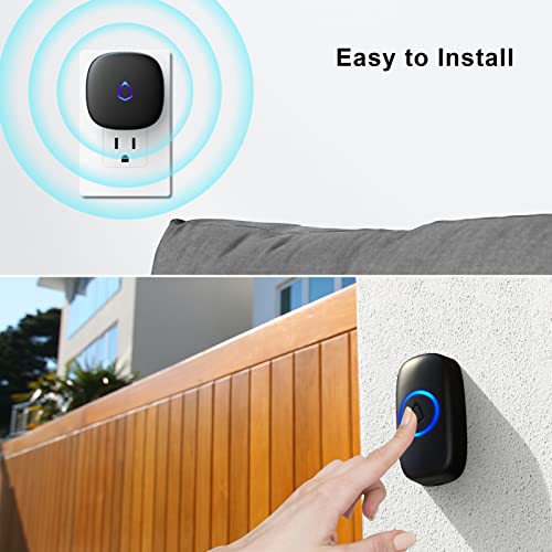 SECRUI Wireless Doorbell, Easy installation, Waterproof, Adjustable Volume, 58 Chimes, Colorful LED, 1000Ft Range, M520+F5...