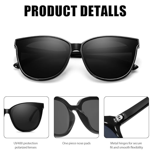 LVIOE Polarized Sunglasses for Women UV400 Protection Oversized Cat Eye Frame Retro Sunglasses for Driving Fishing Outdoor